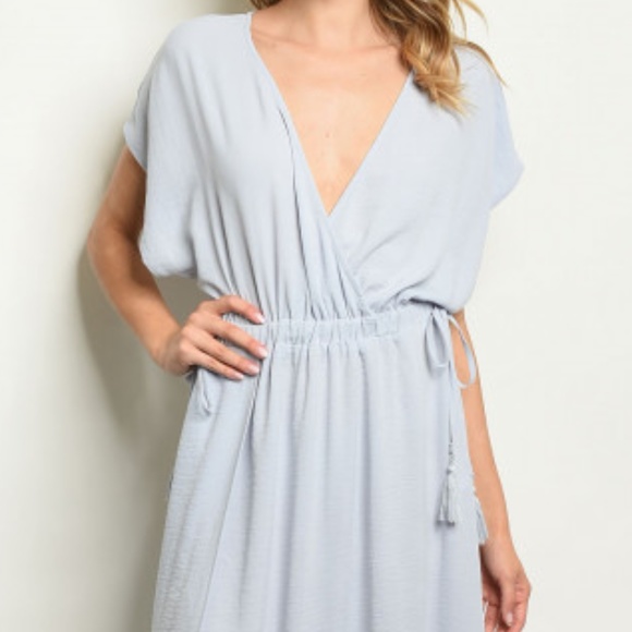 SKY BLUE V PLUNGE MAXI DRESS - Picture 2 of 5